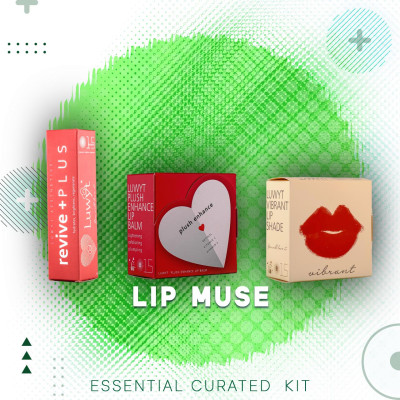 
LUWYT LIP MUSE ccombo pack for essential LIP care with ,
LUWYT VIBRANT LIP SHADE
LUWYT REVIVE PLUS LIP BALM
LUWYT PLUSH ENHANCE LIP BALM